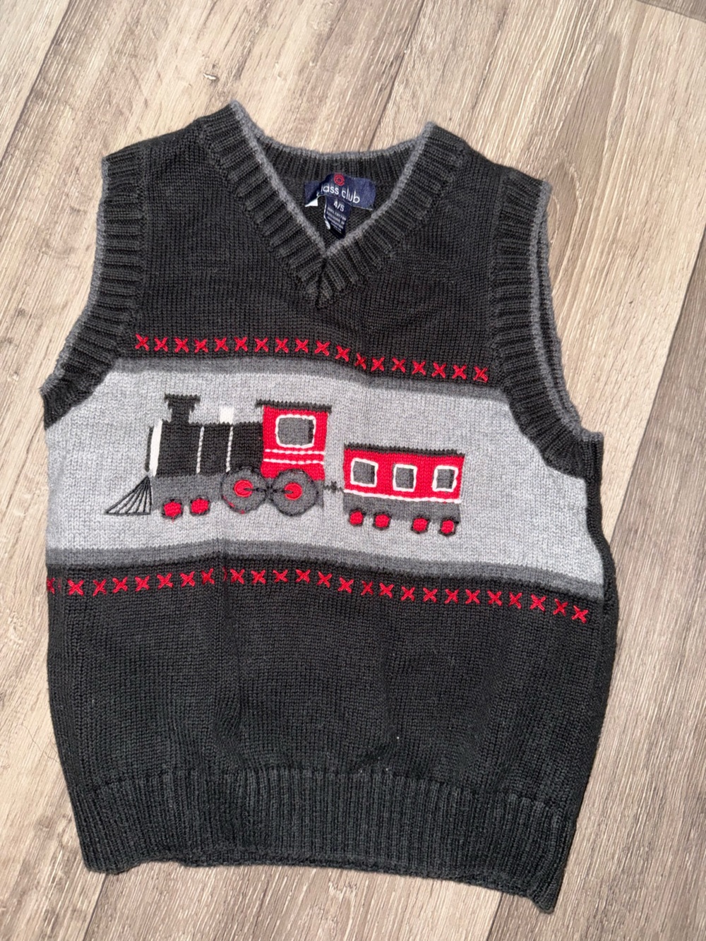 Vintage Class Club Boys Train Knit Vest - Gray, Black & Red